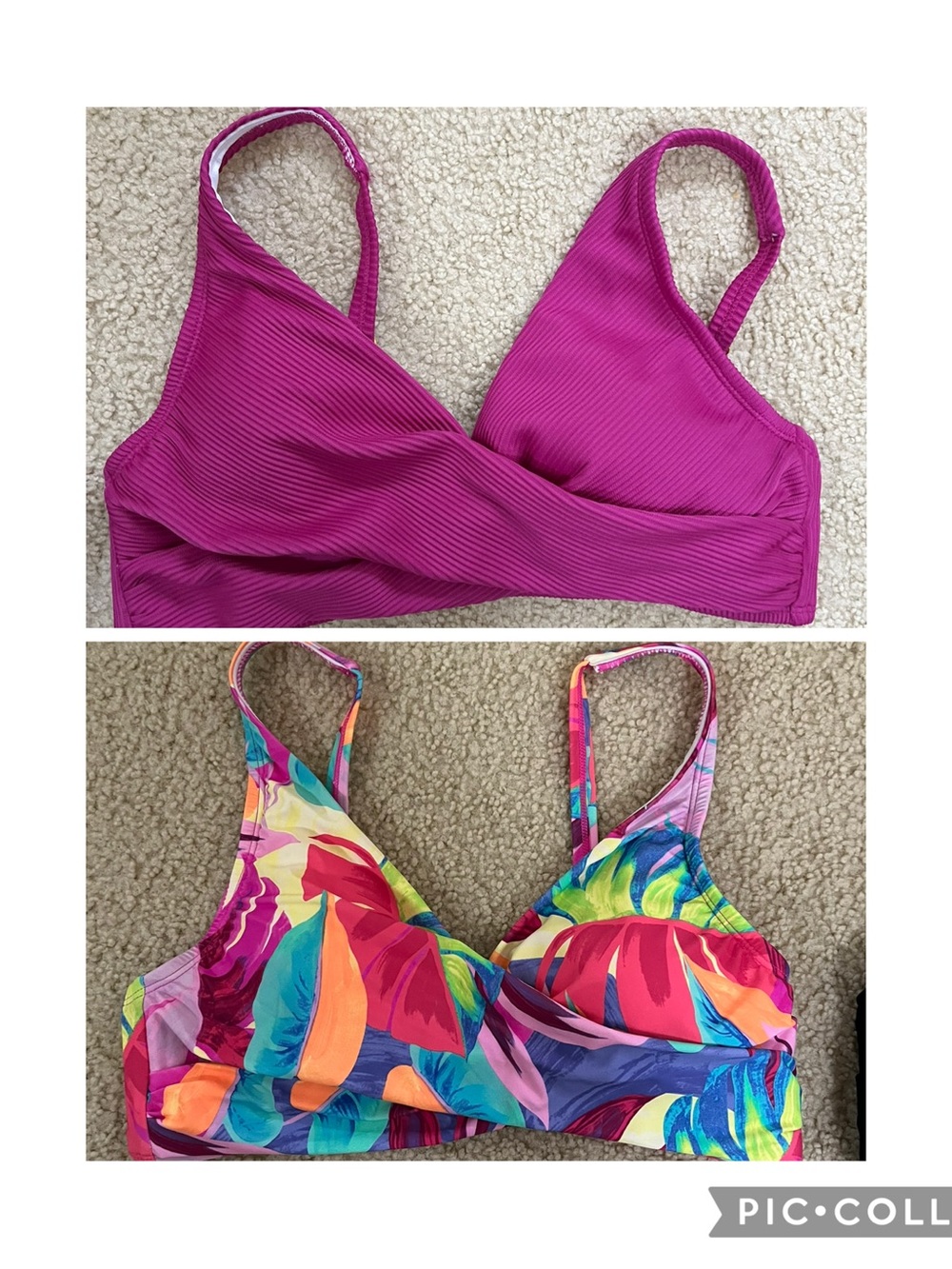 FreshWater Magenta & Tropical Bikini Wrap Front Swimsuit 2 Tops Bundle - Medium